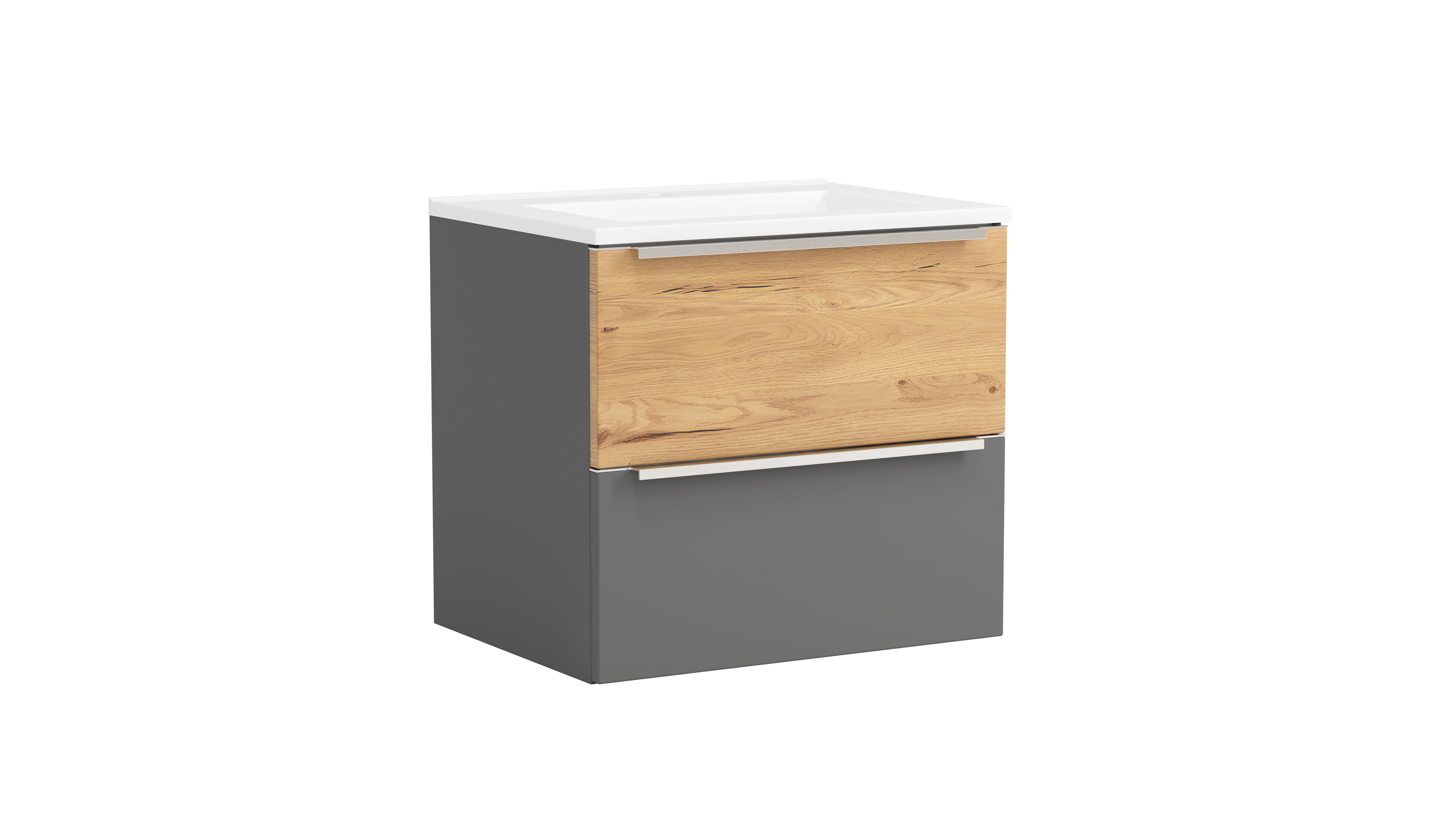WASCHTISCHKOMBI Verona Grau/Wildeiche B: 60cm - Wildeiche/Weiß, Trend, Holzwerkstoff/Stein (60/54/47cm) - Held