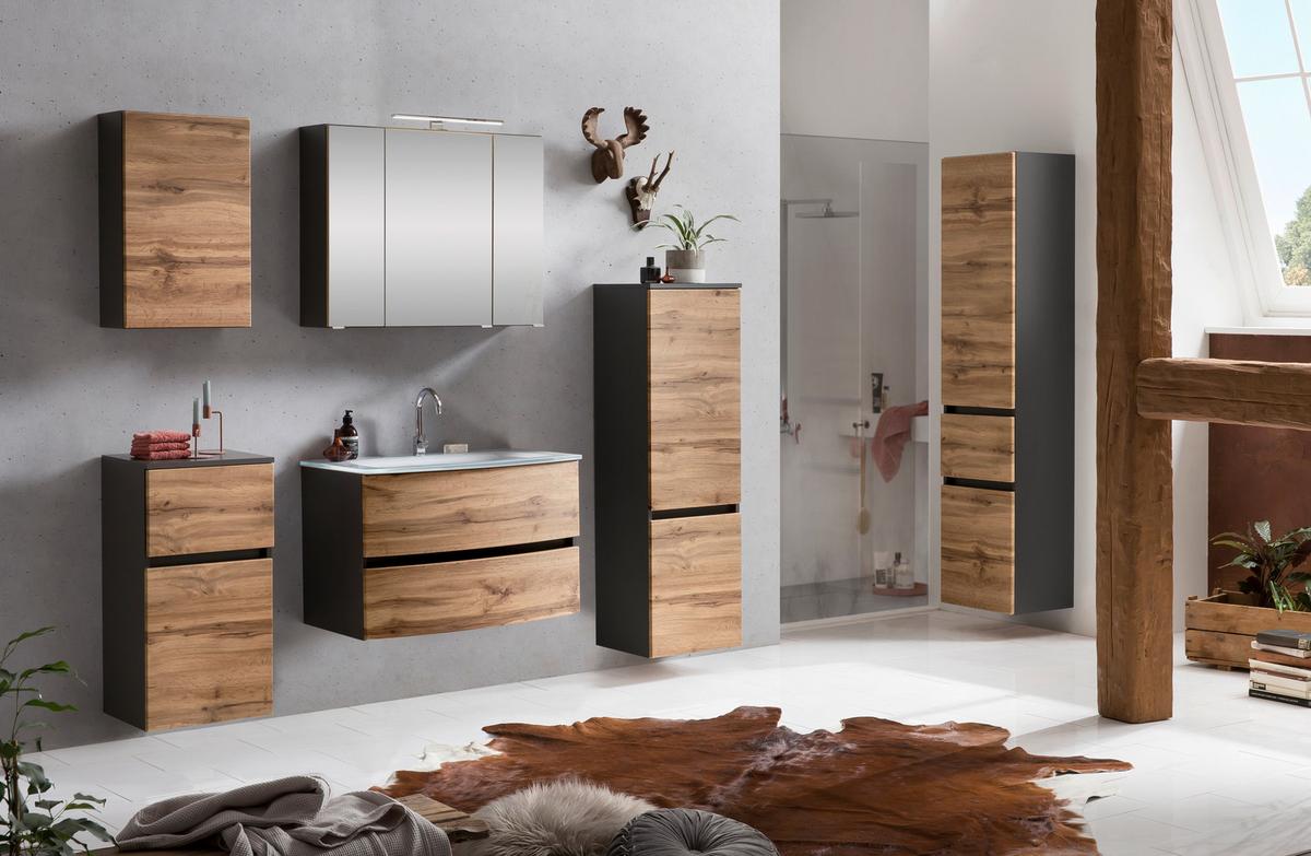 Badezimmer Unterschrank Kopenhagen BxH 40x79 cm - Eichefarben/Silberfarben, KONVENTIONELL, Holzwerkstoff (40/79/35cm) - Held