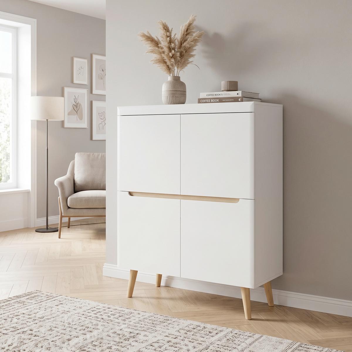 Highboard Svante Torge Weiß/Eichefarben B: 107 cm - Eichefarben/Weiß, Design, Holzwerkstoff (107/134/40cm) - MID.YOU