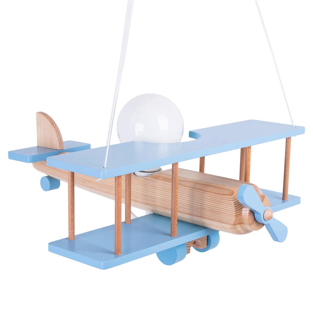 Kinderhängeleuchte Flugzeug H: 75 Cm 1-Flammig - Blau/Naturfarben, KONVENTIONELL, Holz (42/45/75cm)