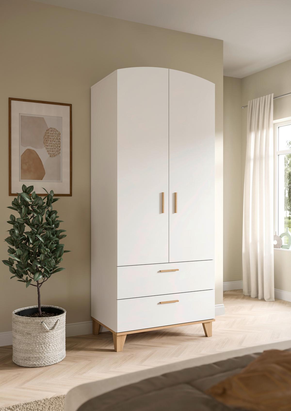 Drehtürenschrank Stella Eiche Dekor/Weiß B: 81cm - Weiß/Eiche Artisan, ROMANTIK / LANDHAUS, Holzwerkstoff (81/198/51cm) - Livetastic