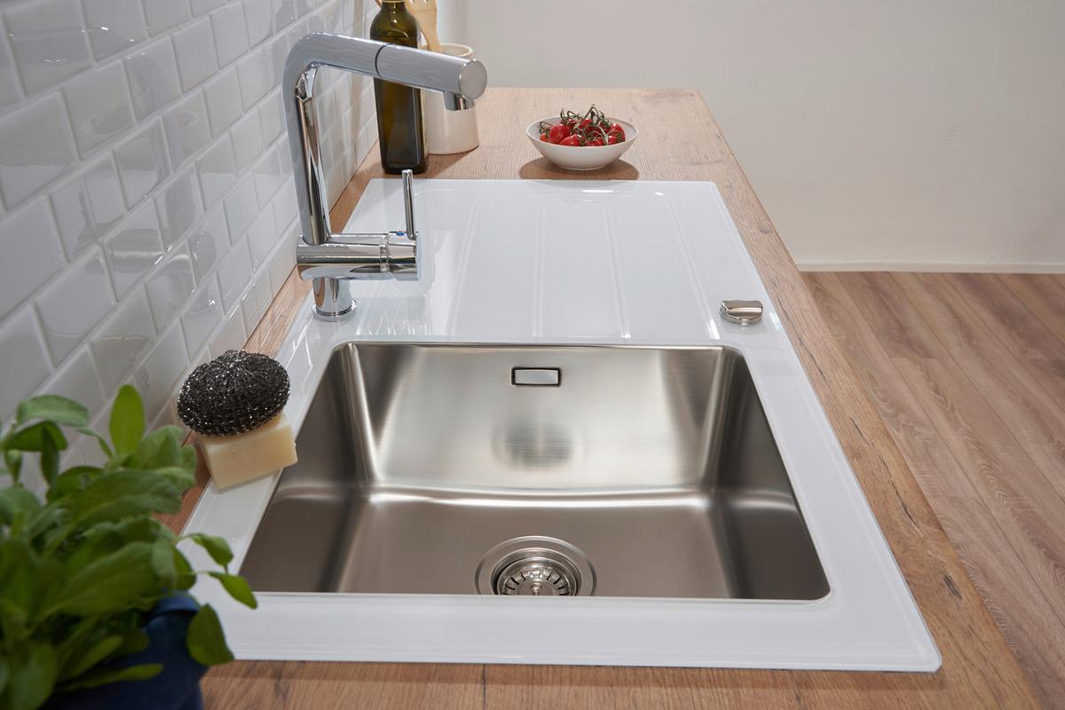 Spüle Respekta Edelstahl Bxt: 86x50 cm - Weiß, Trend, Glas/Metall (86/21/50cm) - Respekta