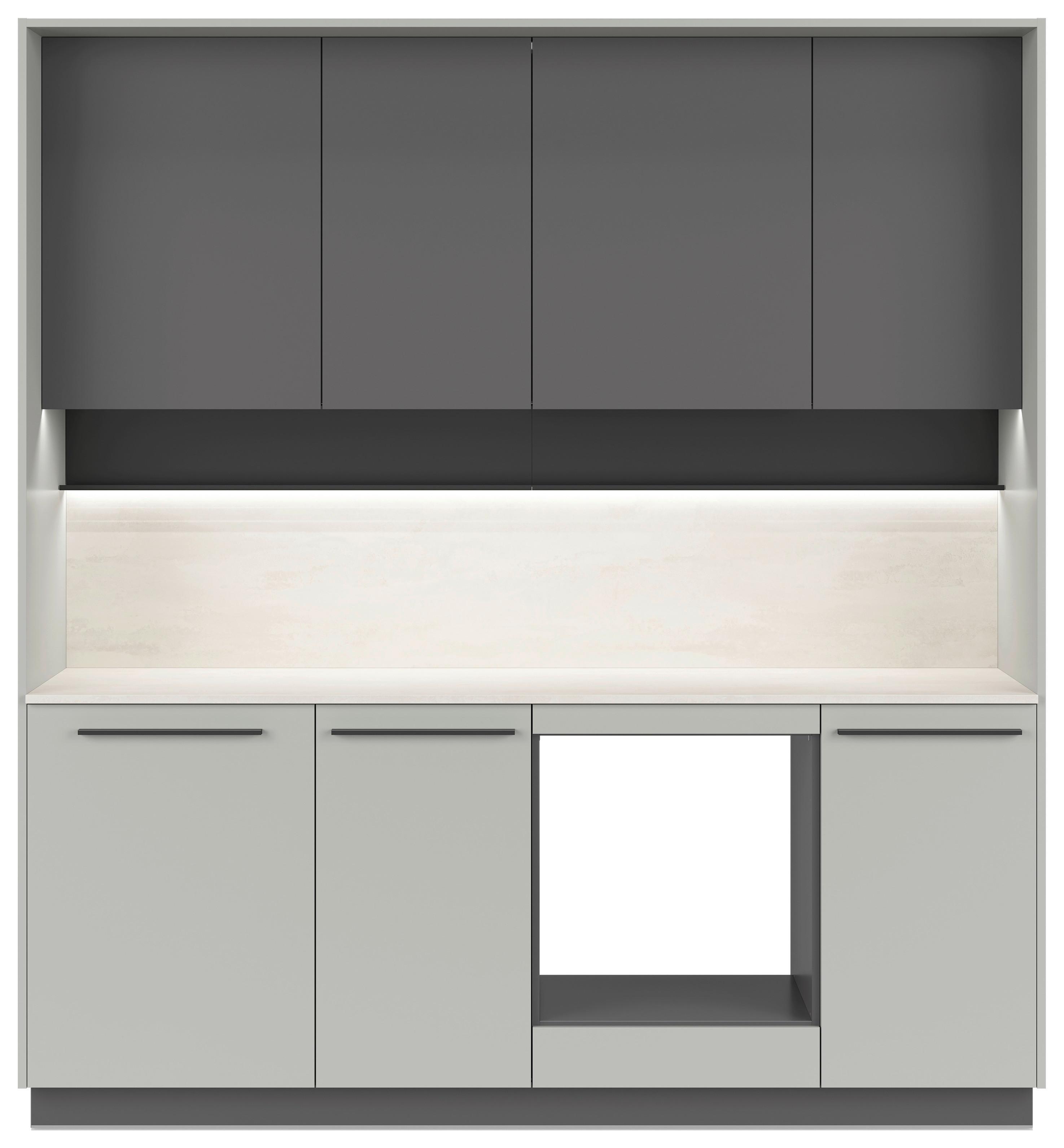 Kuchynská linka, š.210 cm vrát.pasparty a dekor.obkladu - čierna/sivá, Basics, kompozitné drevo/plast (210cm) - Visiona