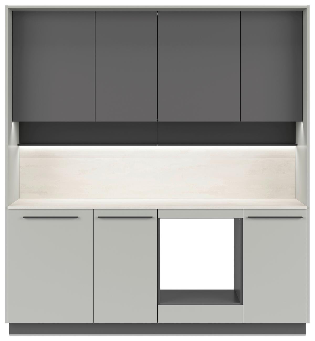 Kuchynská linka, š.210 cm vrát.pasparty a dekor.obkladu - čierna/sivá, Basics, kompozitné drevo/plast (210cm) - Visiona