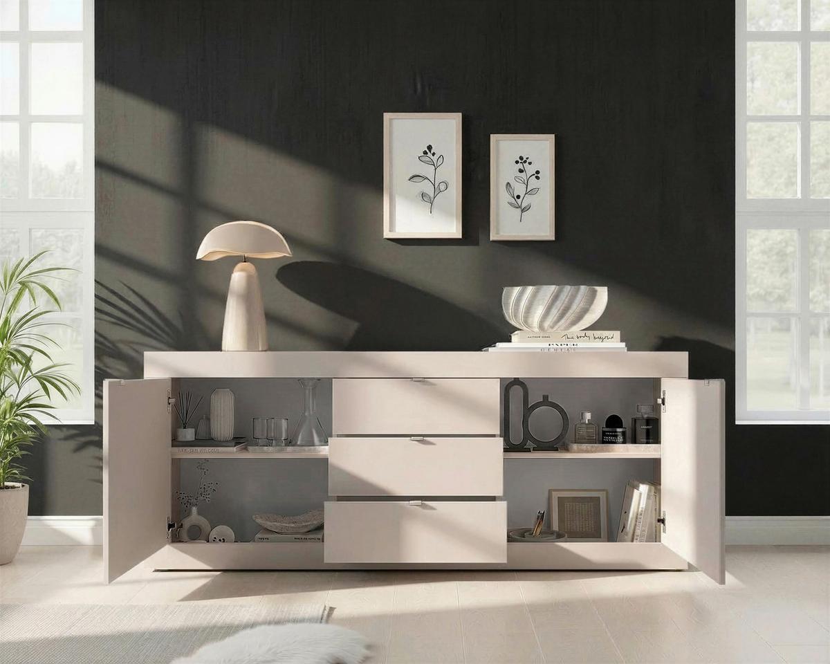 Sideboard Basic Kaschmir B: 210 Cm - Kaschmir/Schwarz, Design, Holzwerkstoff (210/86/43cm) - MID.YOU