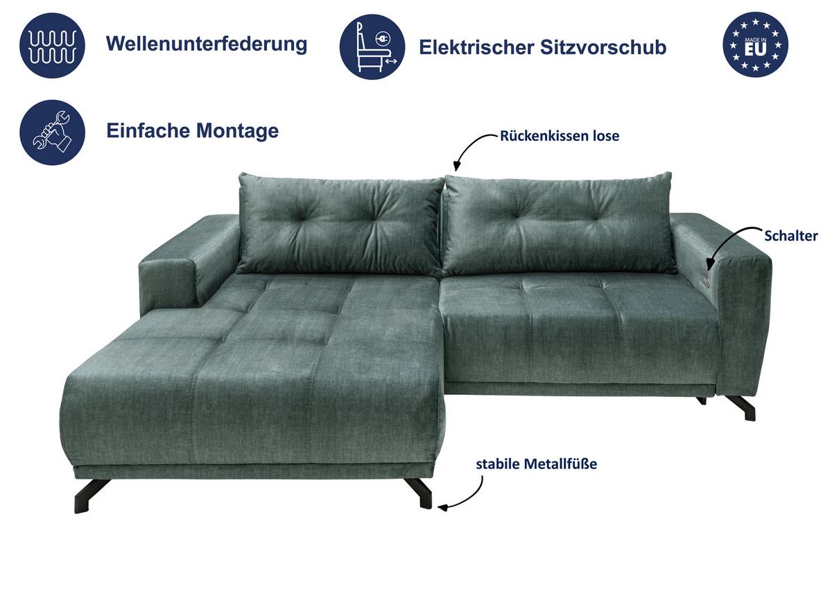 Ecksofa Restato, Blau S: 246x177 cm - Blau/Schwarz, MODERN, Textil (246/177cm) - MID.YOU