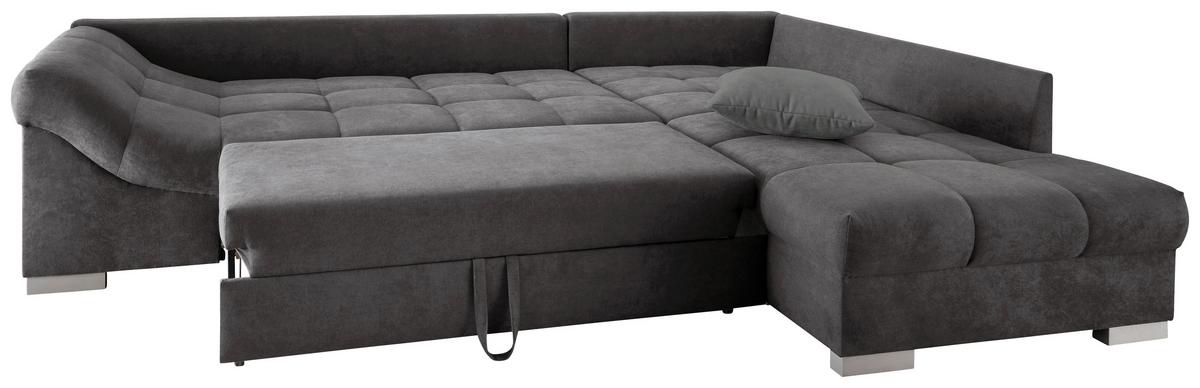 Eckschlafsofa Alvito Anthrazit S: 298/202 cm - Anthrazit/Silberfarben, Design, Textil (298/202cm) - MID.YOU
