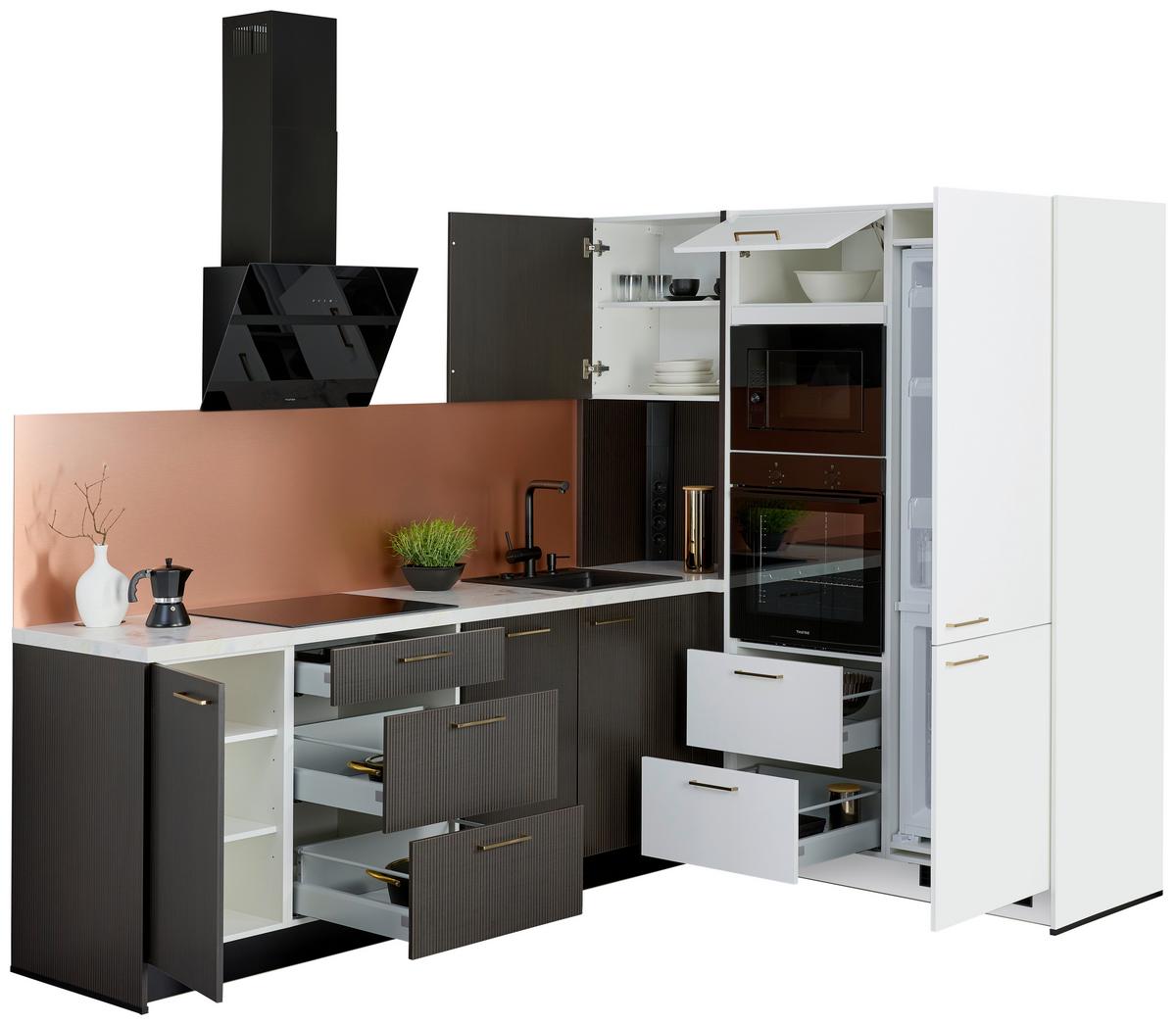 Eckküche Star/stripe - Weiß Hochglanz/Dunkelbraun, Design, Holzwerkstoff (266,6/188,3cm) - Express-Kuechen