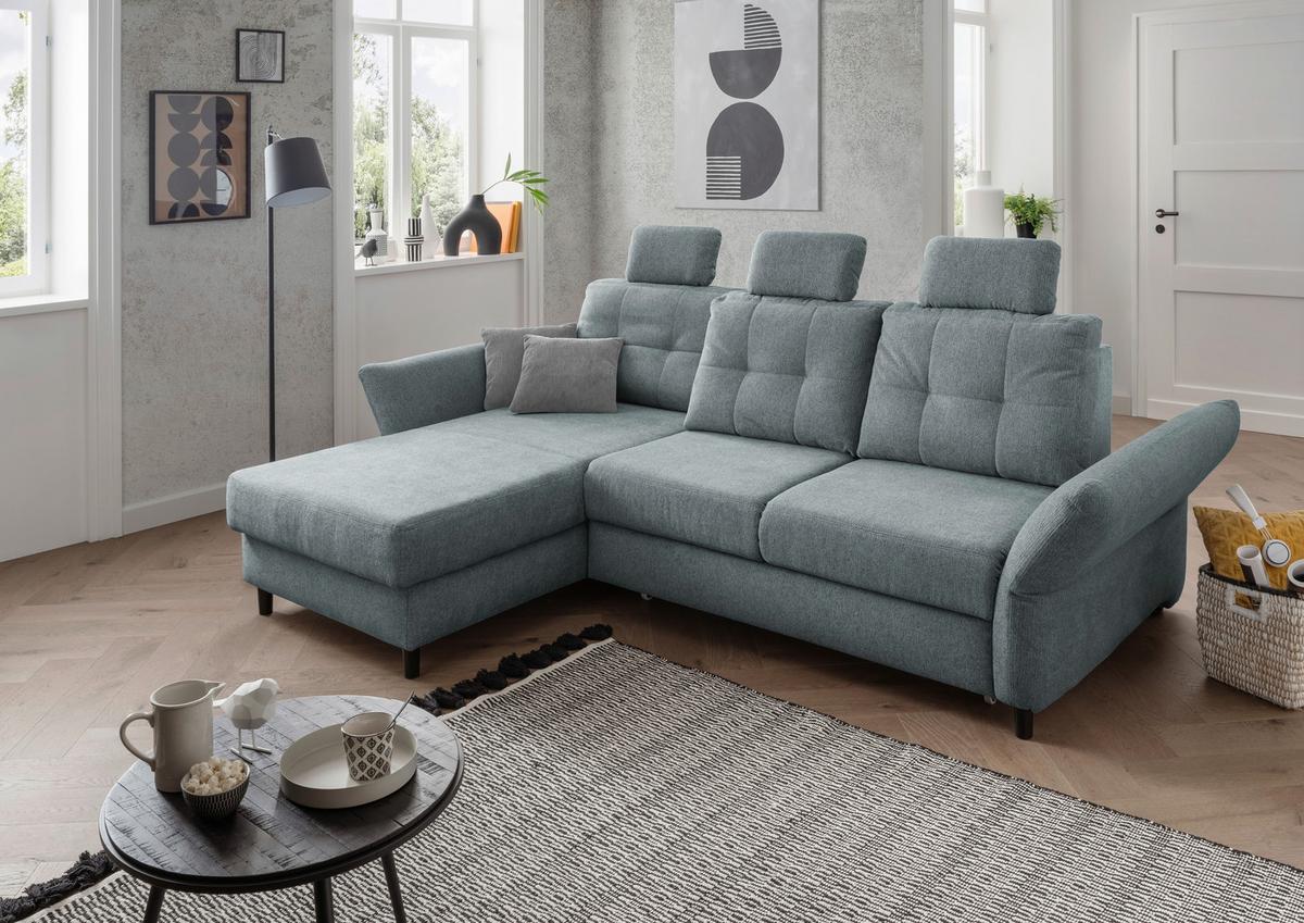 Ecksofa Brizzini Mintgrau S: 176/250-280 cm - Mintgrau/Blau, MODERN, Holz/Textil (176/250-280cm) - Livetastic