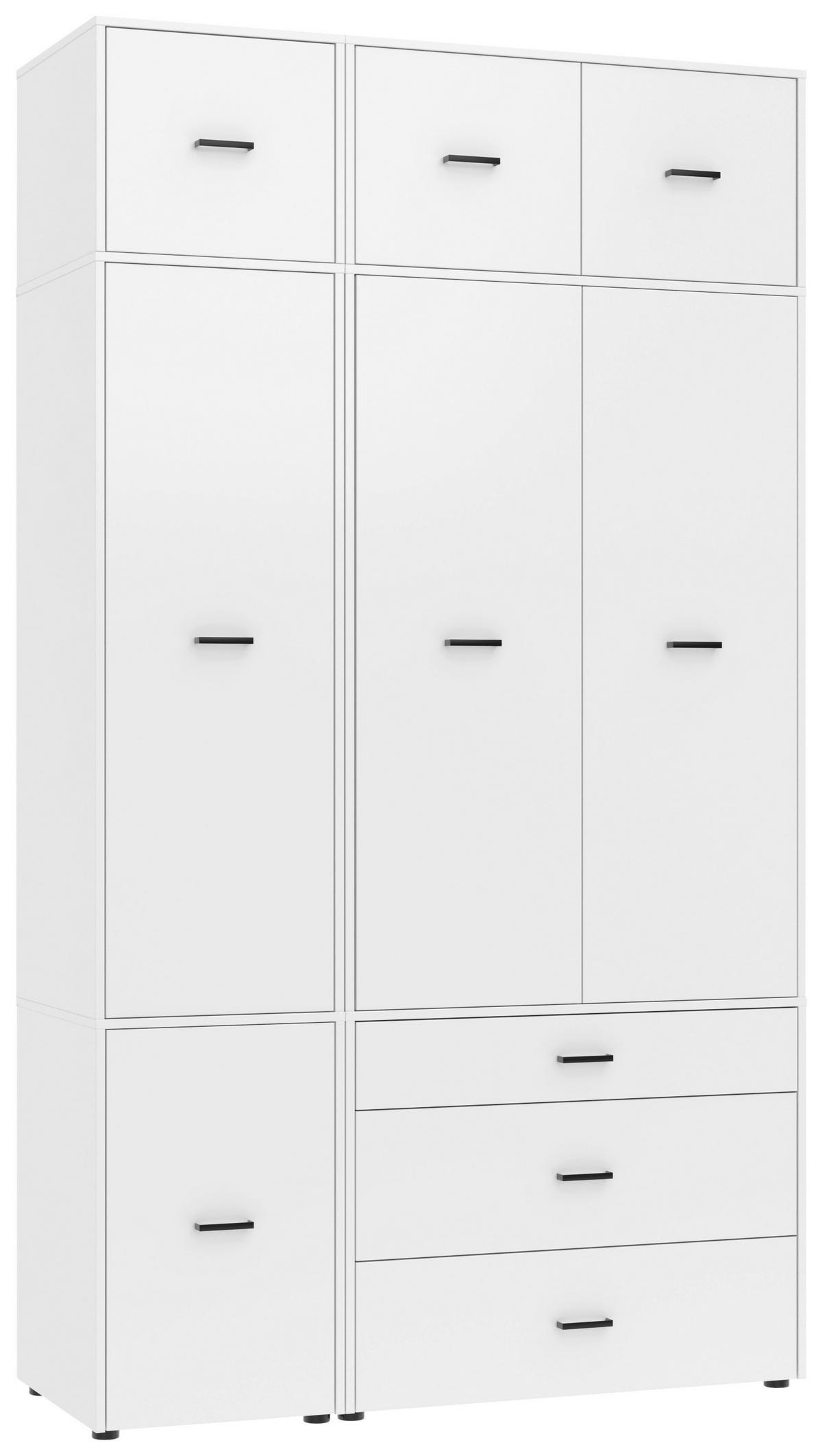 Drehtürenschrank m. Schubladen 135 cm Kivo, Weiß - Weiß, Basics, Holzwerkstoff (135/239,40/52,1cm)