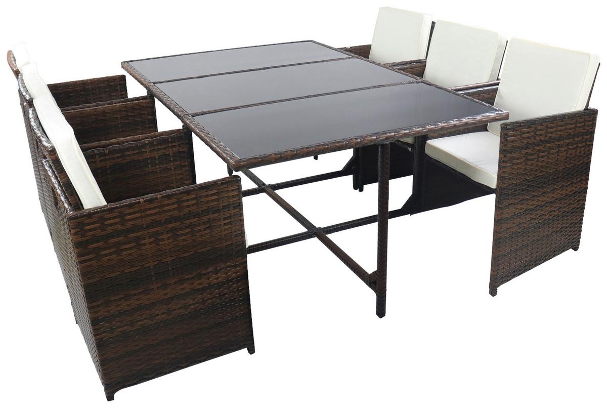 Gartenmöbel Set 7-Tlg. Raloso Metall/Kunststoff/Glas - Creme/Braun, MODERN, Glas/Kunststoff - Ambia Garden