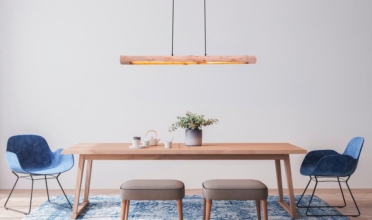 Hängeleuchte Mella H: 150 Cm 1-Flammig - Schwarz/Naturfarben, Basics, Holz/Metall (120/7/150cm) - Globo