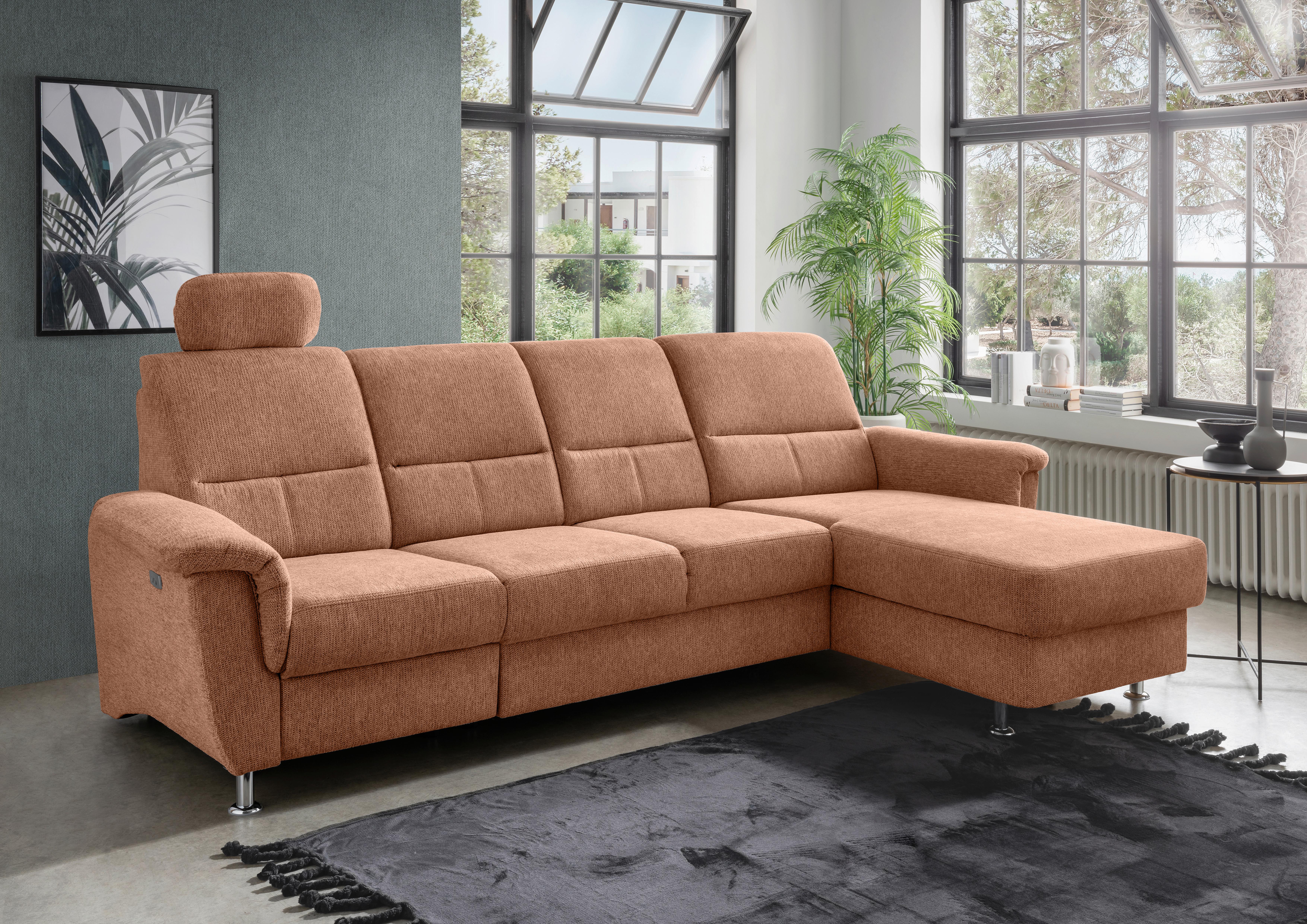 Ecksofa mit Relaxfunktion Parole Korall Chenille - Chromfarben/Koralle, KONVENTIONELL, Textil (292/165cm) - Livetastic