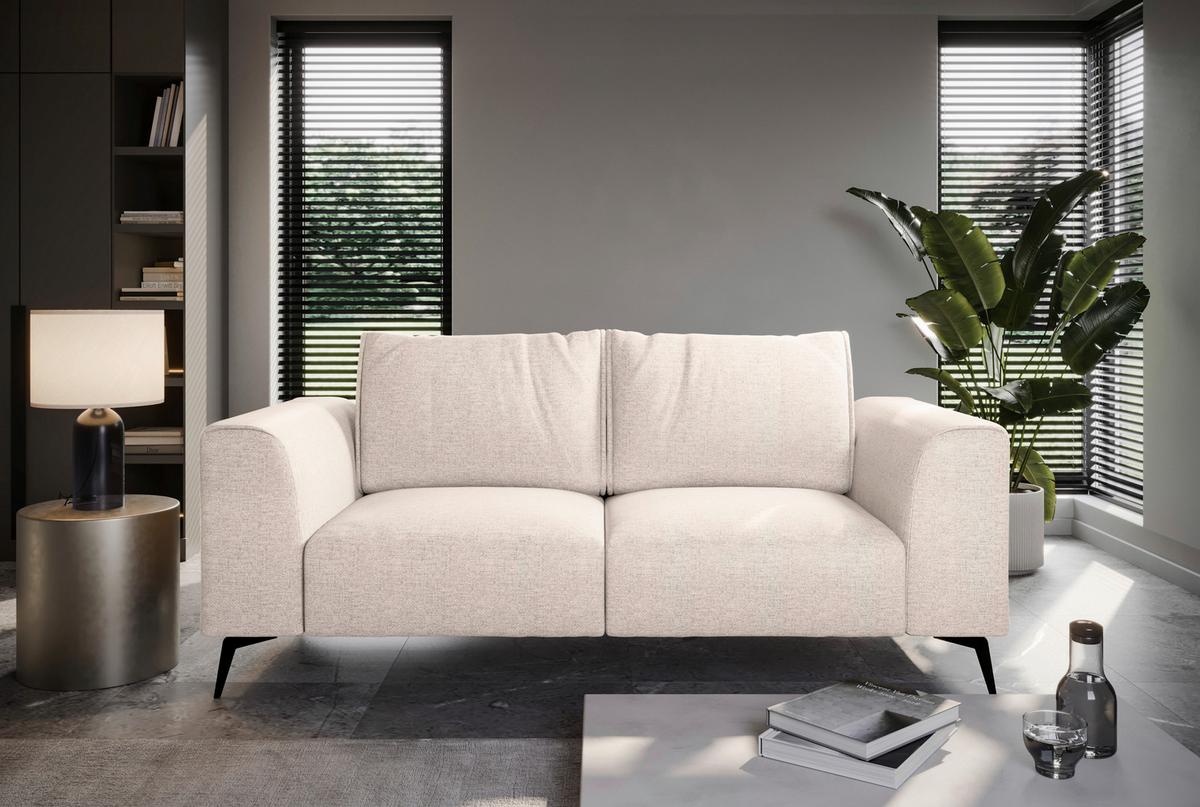 2-Sitzer-Sofa Seul Creme - Creme/Schwarz, Design, Holz/Textil (186/88/90cm) - MID.YOU