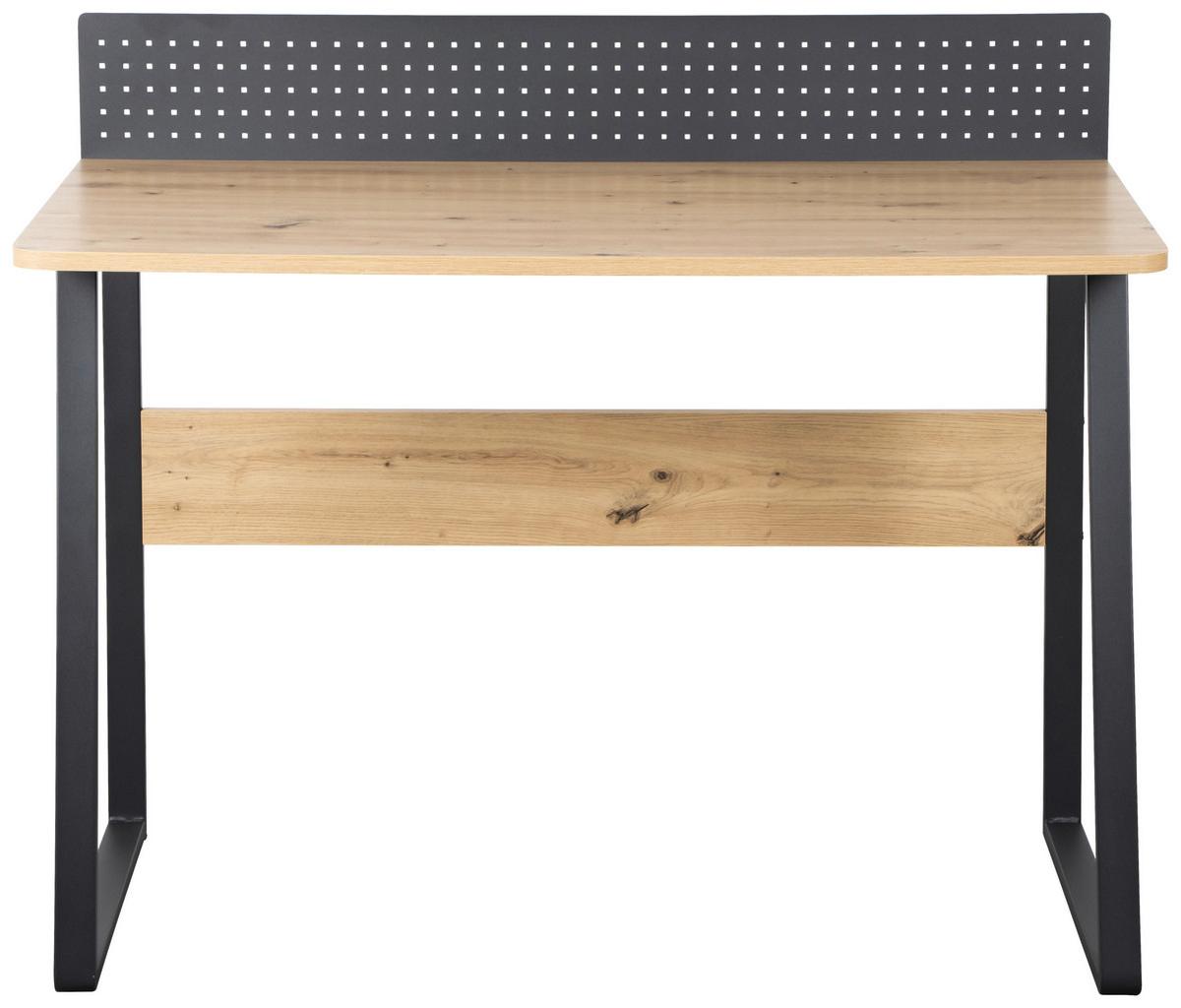 Písací stôl MICK - čierna/dub artisan, Modern, kov/kompozitné drevo (110/75-91/60cm) - Bessagi Home