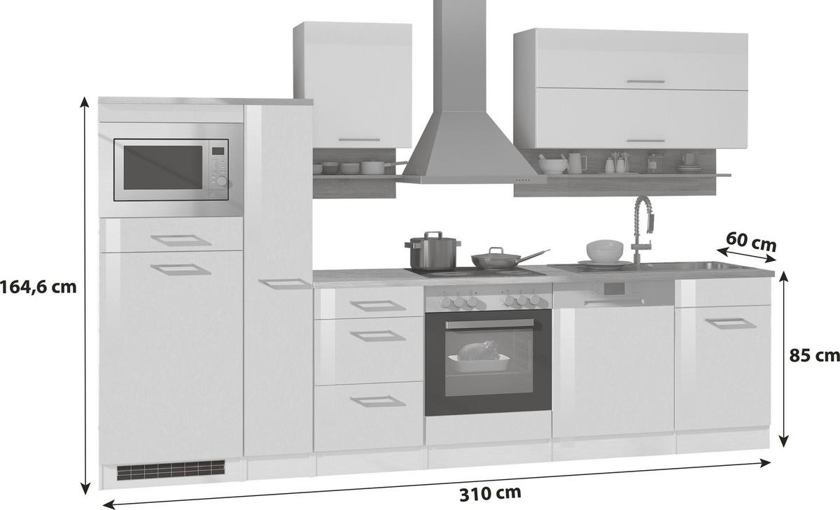Küchenzeile Mailand Mit Geräten 310 Cm Anthrazit Elegant - Eichefarben/Anthrazit, MODERN, Holzwerkstoff (310cm) - Held