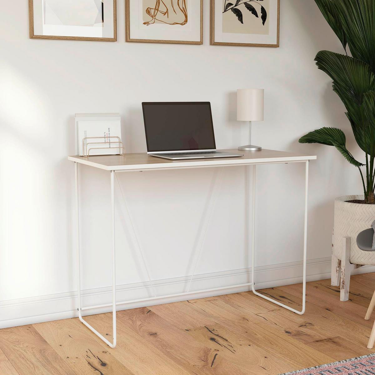 Schreibtisch Dante Weiß, Naturfarben L: 99cm - Weiß/Naturfarben, Design, Holzwerkstoff/Metall (99/75/49cm) - MID.YOU