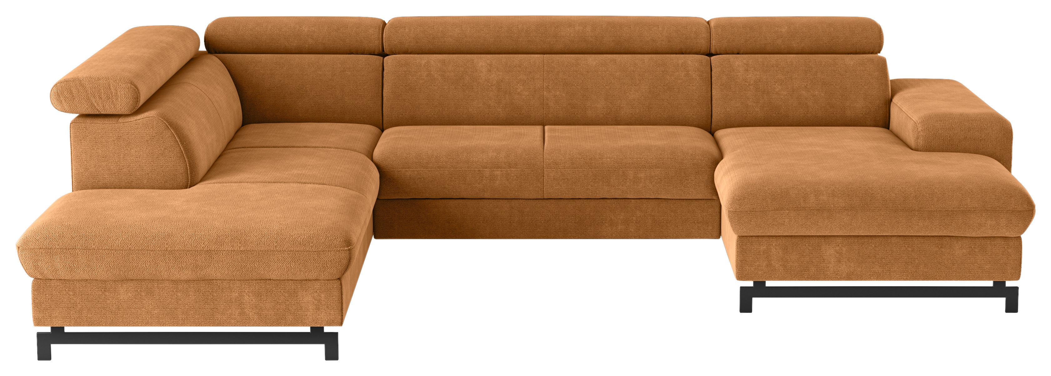 Wohnlandschaft mit Bettkasten Emma Cognac - Cognac/Schwarz, Textil (215/328/165cm) - MID.YOU