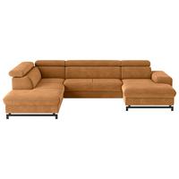 Wohnlandschaft mit Bettkasten Emma Cognac - Cognac/Schwarz, Textil (215/328/165cm) - MID.YOU
