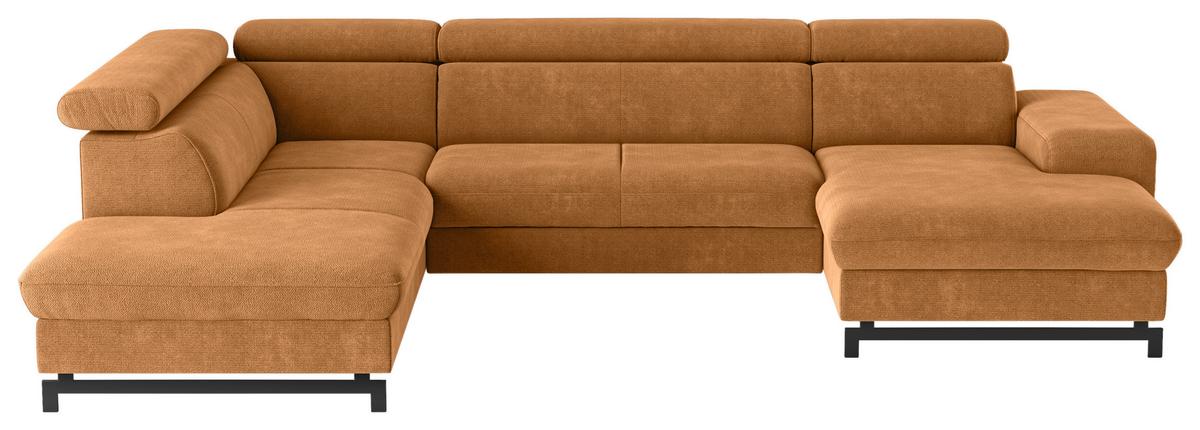 Wohnlandschaft mit Bettkasten Emma Cognac - Cognac/Schwarz, Textil (215/328/165cm) - MID.YOU
