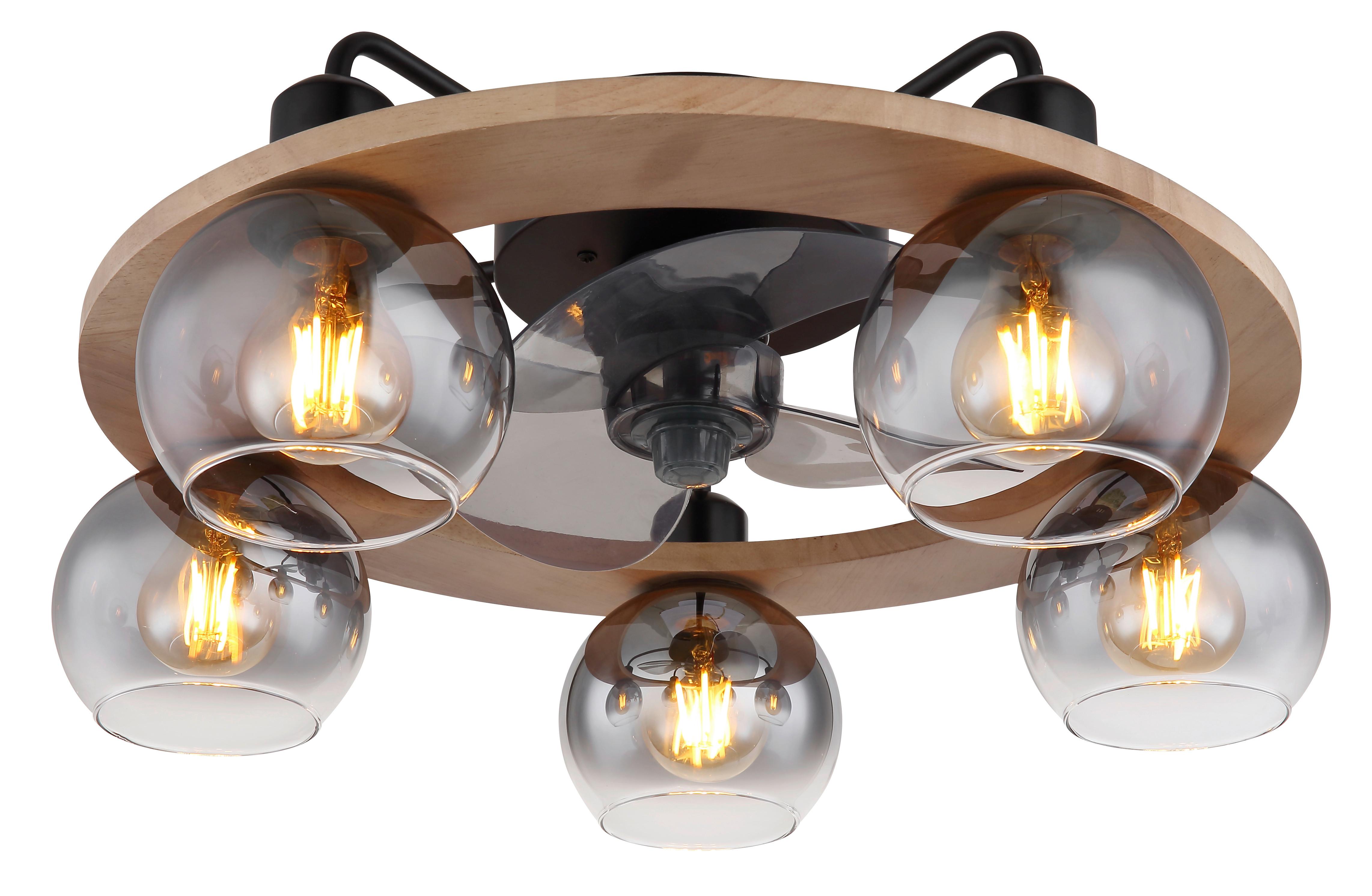 Deckenventilator 03639 - Schwarz/Naturfarben, Design, Glas/Holz (55/21,5cm) - Globo