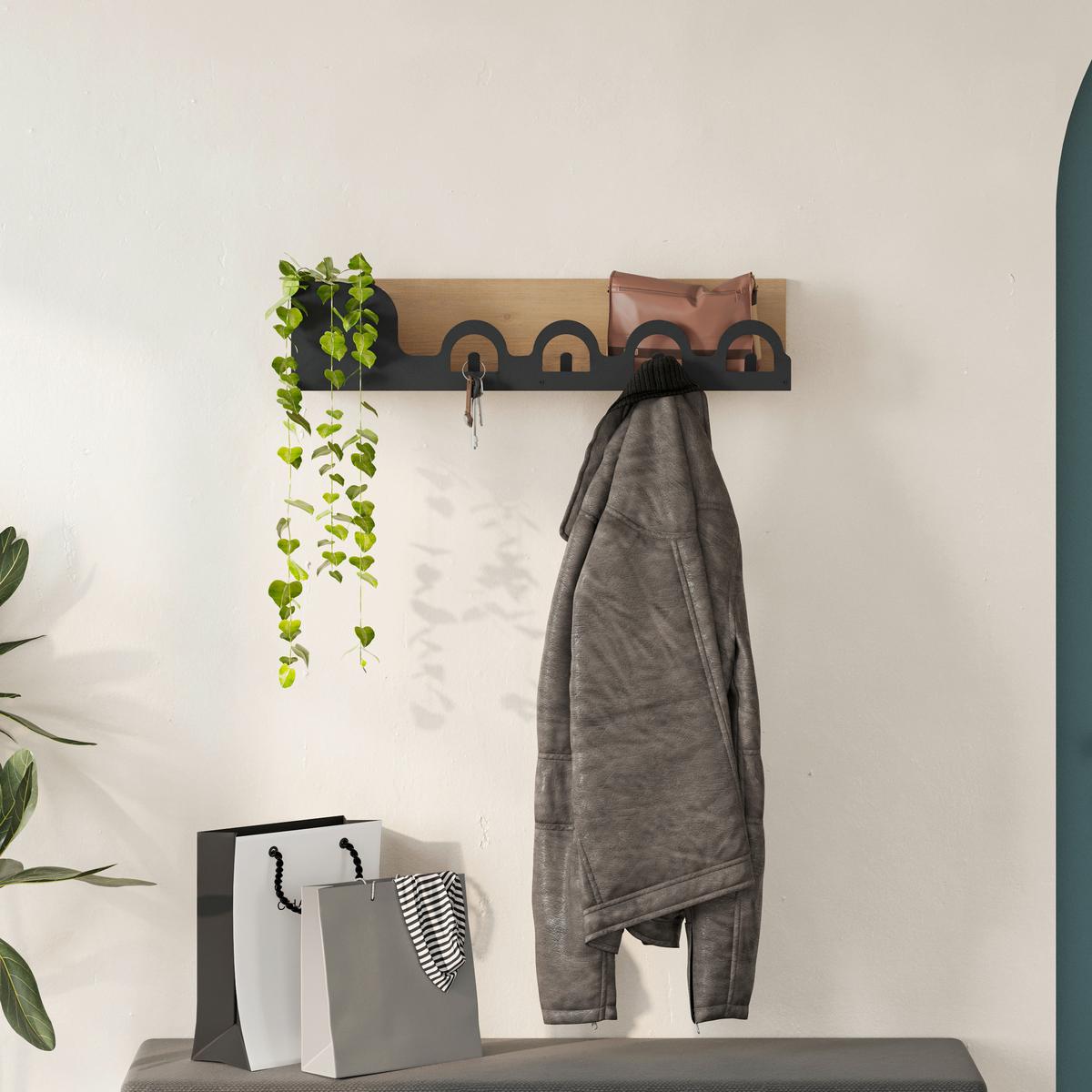 Wandgarderobe Liora, Eiche Dunkel B: 63 Cm - Eiche dunkel, Design, Holzwerkstoff/Metall (63/14/14cm) - Livetastic