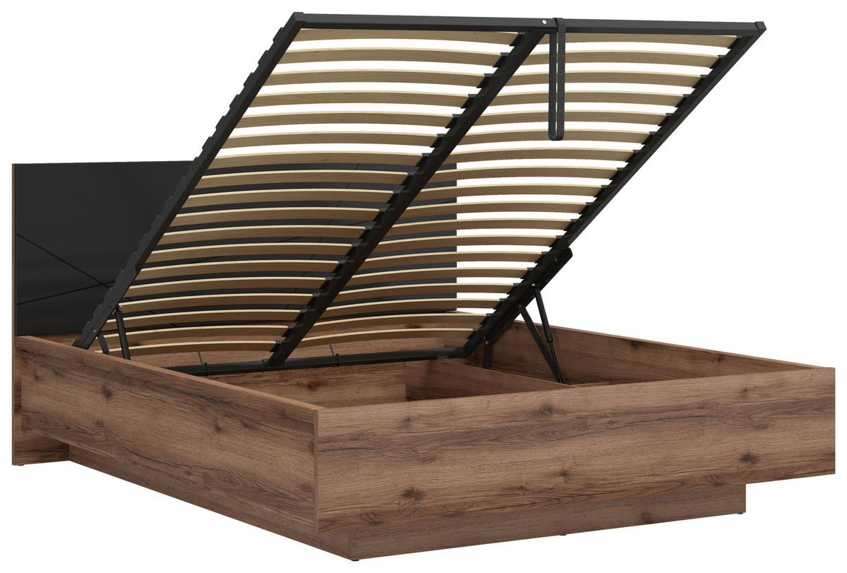 Bett Forn 160x200 cm Schwarz, Eichefarben - Eichefarben/Schwarz, MODERN, Holzwerkstoff (160/200cm) - MID.YOU