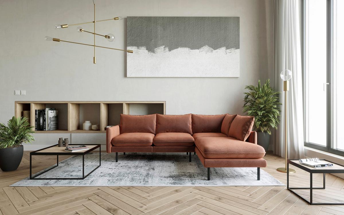 Ecksofa Samos Altrosa S: 267x204 cm - Altrosa/Schwarz, Design, Textil (267/204cm) - Livetastic