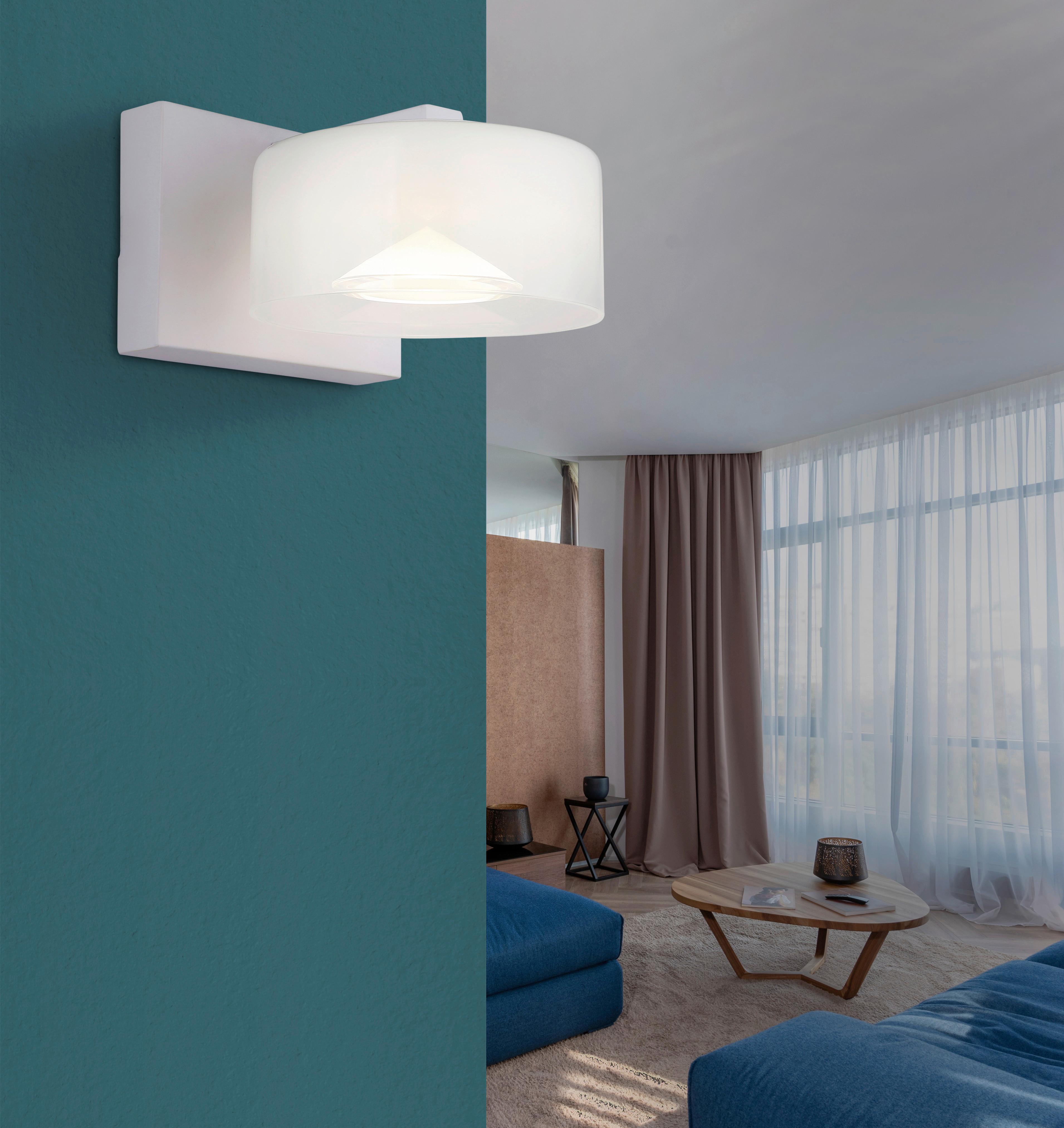 LED-Wandleuchte Belinda Klar Opal Weiß L: 15 cm - Klar/Opal, Design, Glas/Kunststoff (15/19,5/11cm) - Globo