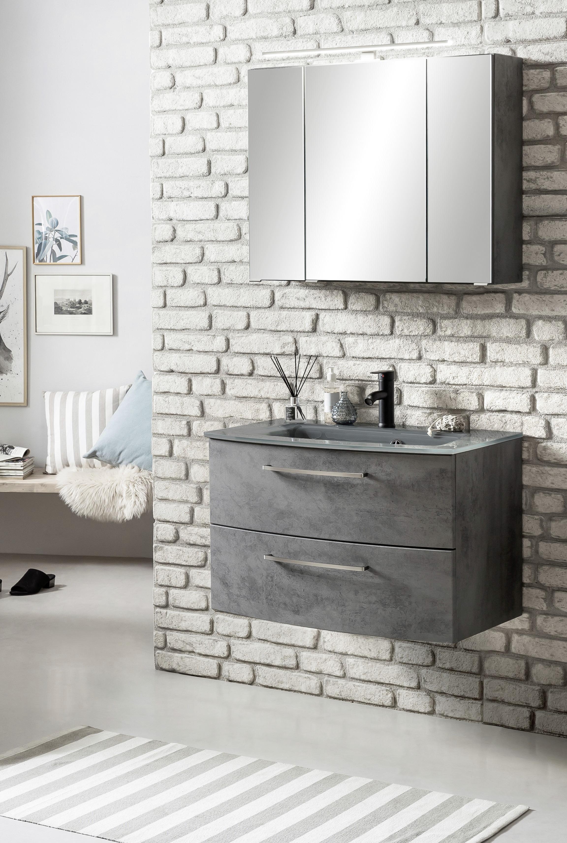 Waschbecken mit Unterschrank Stockholm B: 80cm Grau Dekor - Grau, KONVENTIONELL, Glas/Holzwerkstoff (80cm) - Held