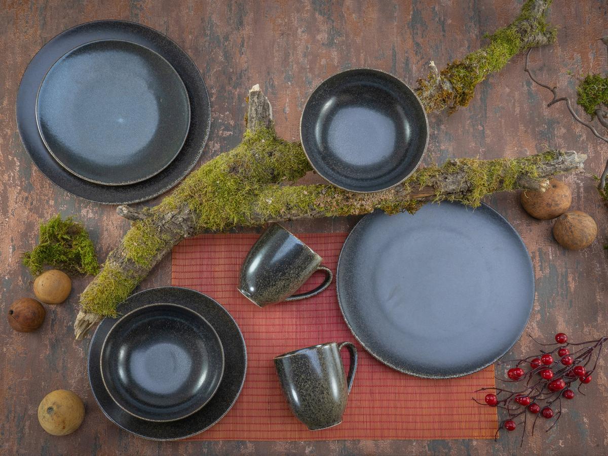 Kombiservice Rusty Schwarz 4 Personen Geschirr Set - Schwarz, Basics, Keramik (30/32/33cm) - Creatable
