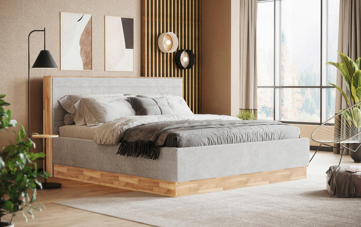 Kárpitozott Ágy Peseta 180/200cm - bükkszínű/homokszínű, faalapú anyag/textil (180/200cm) - MID.YOU
