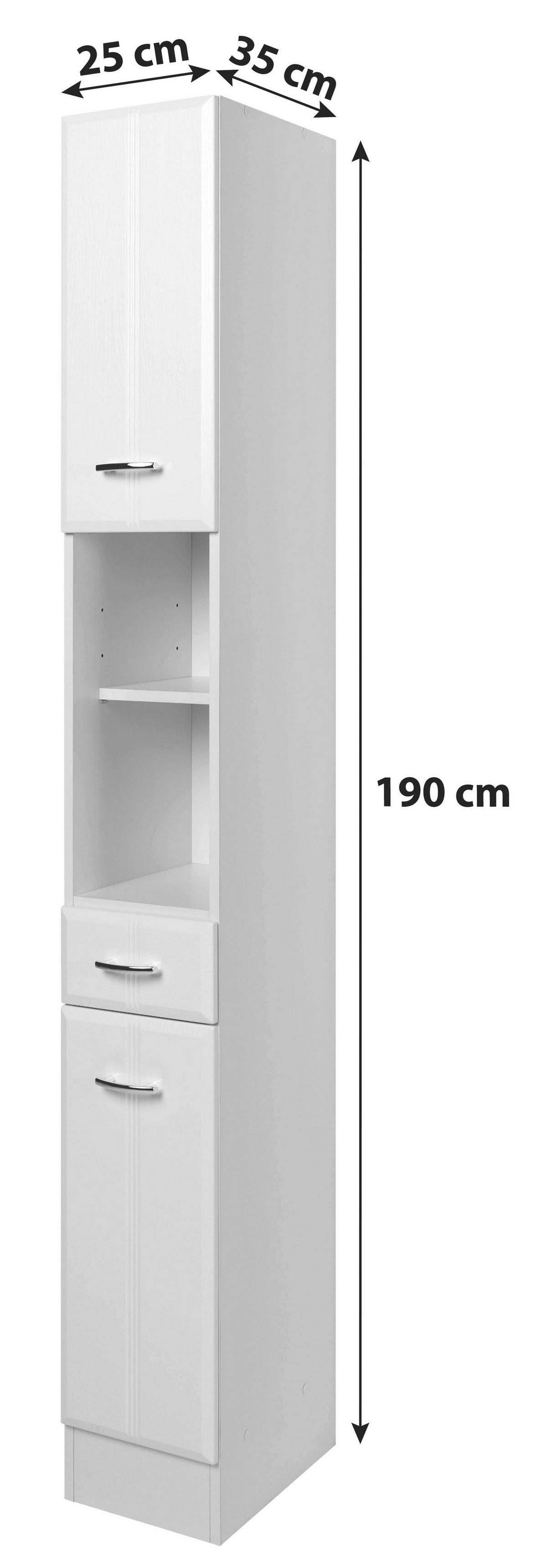 Hochschrank mit Lade Rallye 25cm, Weiß Dekor - Weiß, KONVENTIONELL, Holzwerkstoff (25/190/34cm) - Held