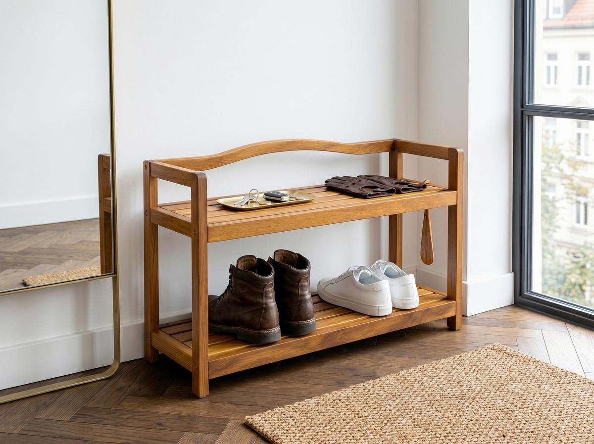 Schuhregal aus Akazie 2 Etagen 26x42x74 cm - Akaziefarben, Basics, Holz (26/42/74cm)