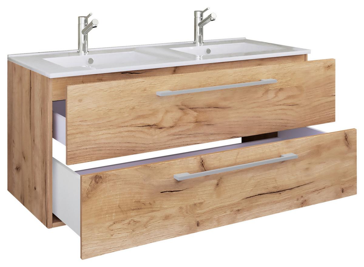 Bademöbel-Set 4-Tlg. Budasi B: 112 cm Weiß/Eiche Dekor - Honigeiche/Weiß, MODERN, Keramik/Holzwerkstoff (145cm) - MID.YOU