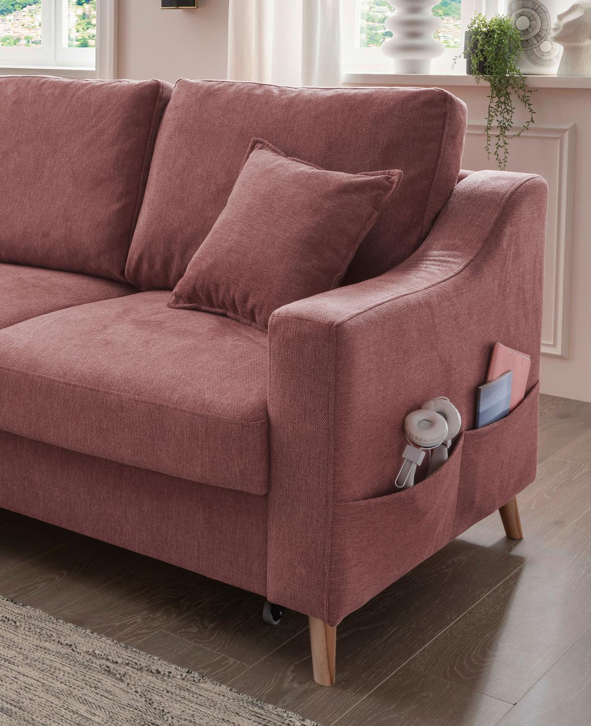 Ecksofa mit Schlaffunktion Valentina Rosa - Rosa/Naturfarben, KONVENTIONELL, Textil (150/228cm) - P & B