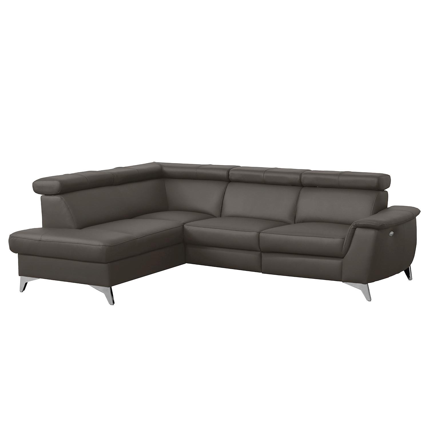 Ecksofa Lince Dunkelbraun S: 197x257 cm - Chromfarben/Dunkelbraun, Design, Leder/Textil (197/257cm) - Livetastic