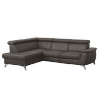 Ecksofa Lince Dunkelbraun S: 197x257 cm - Chromfarben/Dunkelbraun, Design, Leder/Textil (197/257cm) - Livetastic