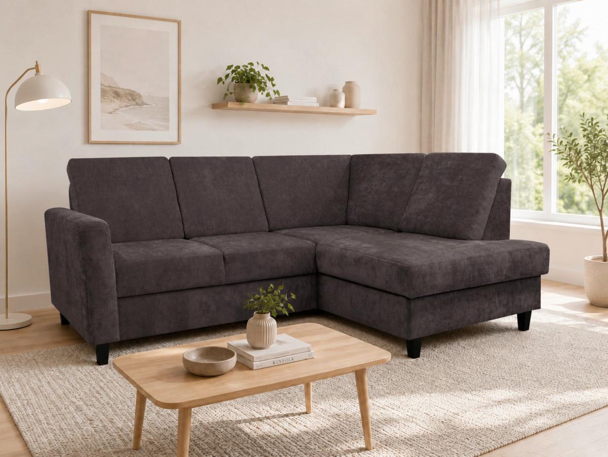 Rohová sedačka ALTON, pravá, tmavohnedá ženilka - tmavohnedá, Konventionell, drevo/textil (211/166cm)
