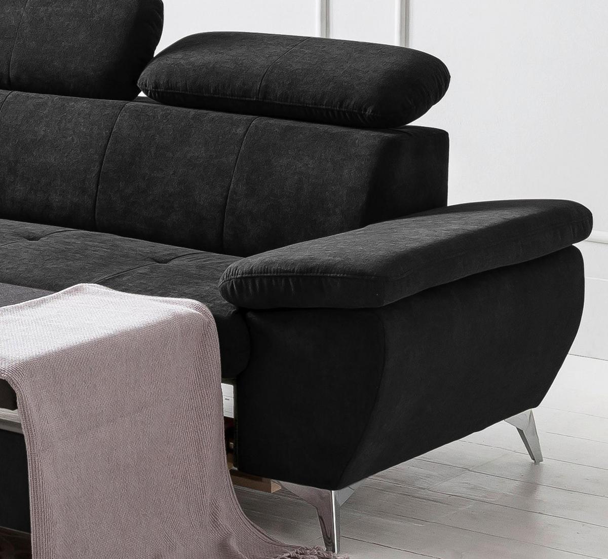 Ecksofa Mit Schlaffunktion Und Bettkasten Gisele Schwarz - Chromfarben/Schwarz, KONVENTIONELL, Textil (209/256cm) - Livetastic