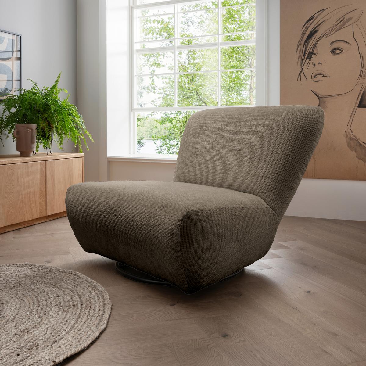 XXL-Sessel Cremallo Cappuccino 360° drehbar, B: 95 cm - Schwarz/Cappuccino, Trend, Textil (95/77/94cm) - Livetastic