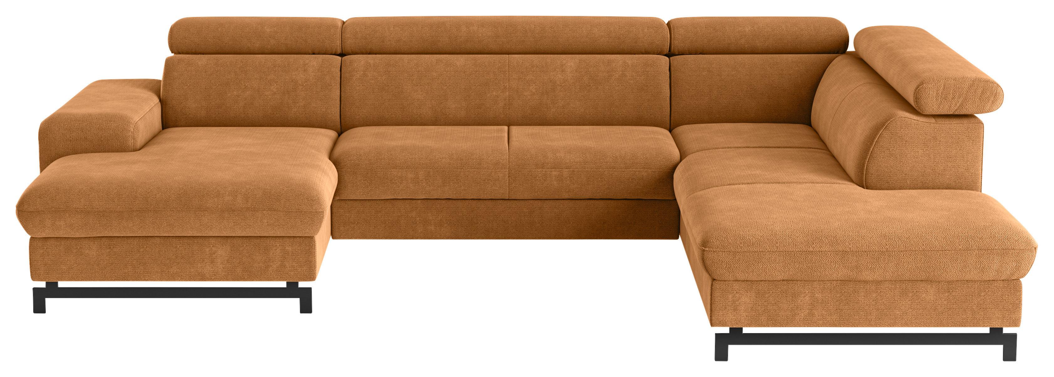 Wohnlandschaft Emma mit Schlaffunktion Cognac - Cognac/Schwarz, Textil (165/328/215cm) - MID.YOU