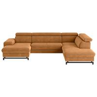 Wohnlandschaft Emma mit Schlaffunktion Cognac - Cognac/Schwarz, Textil (165/328/215cm) - MID.YOU