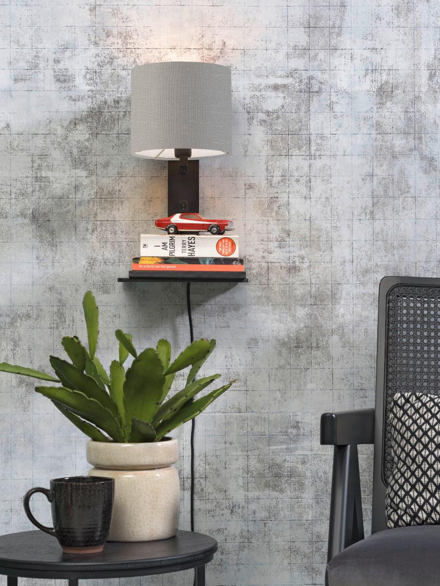 Wandleuchte Andes/W1/B/1815/Lg - Hellgrau/Schwarz, Trend, Holz/Textil (19/24/36cm) - Good & Mojo