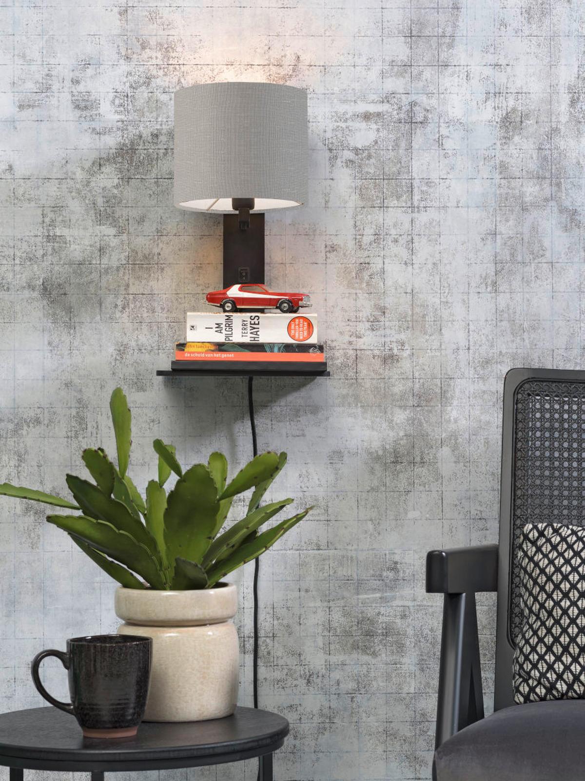Wandleuchte Andes/W1/B/1815/Lg - Hellgrau/Schwarz, Trend, Holz/Textil (19/24/36cm) - Good & Mojo