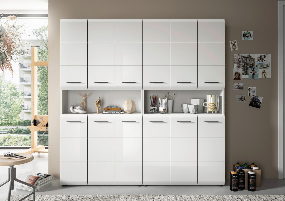 Hochschrank Ice Weiß/weiß Hg B: 180 Cm - Weiß Hochglanz/Schwarz, MODERN, Holzwerkstoff (180/185/30cm) - MID.YOU