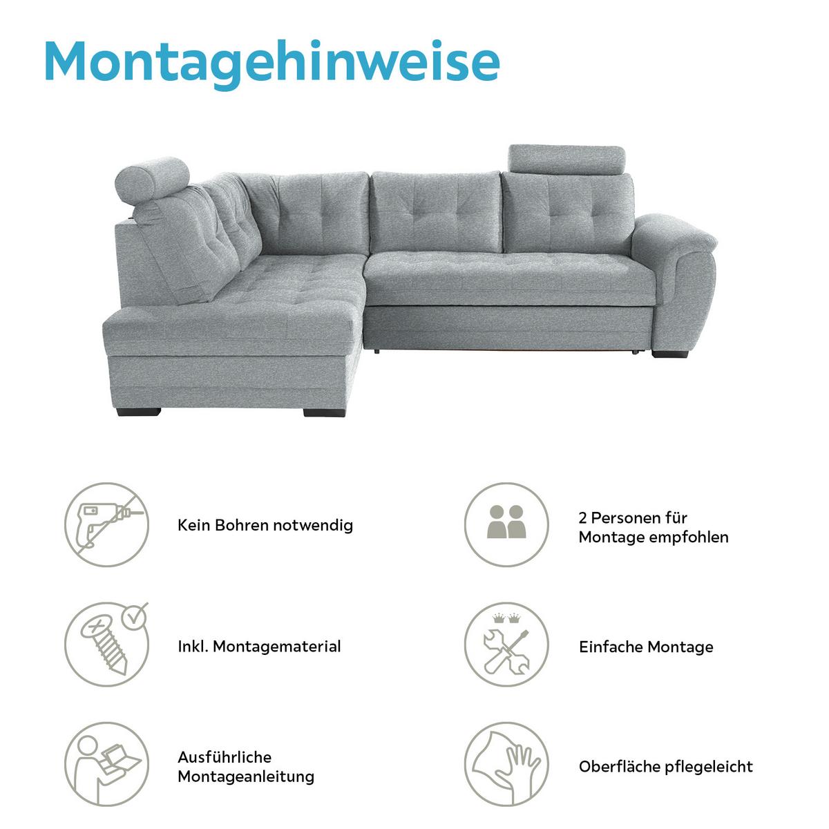 Ecksofa mit Schlaffunktion + Bettkasten Falco, Webstoff - Dunkelbraun/Hellgrau, KONVENTIONELL, Textil (183/251cm) - Ondega