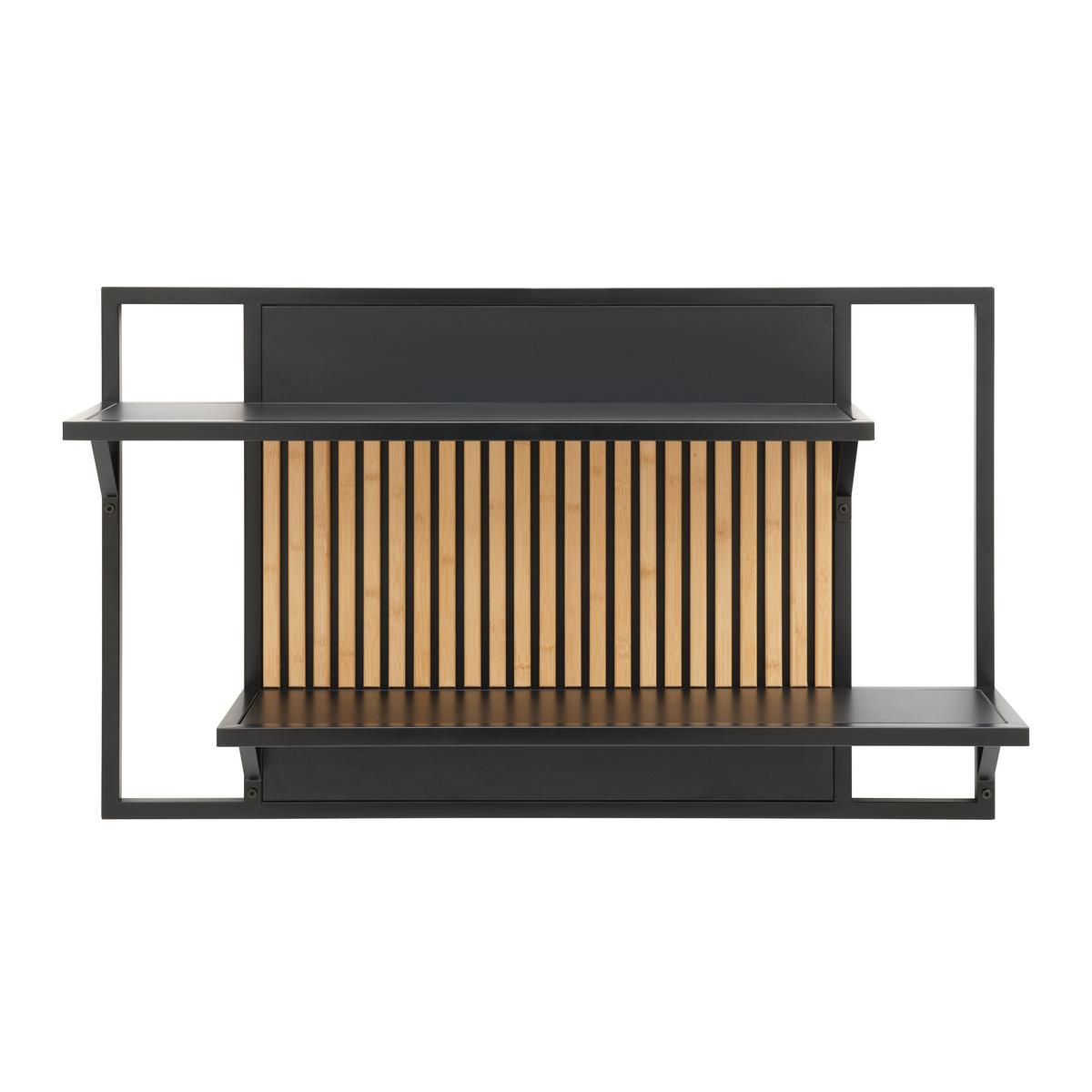 Nástenný regál MADRID - čierna/farba duba, Modern, kov/drevo (100/60/25cm) - Mömax