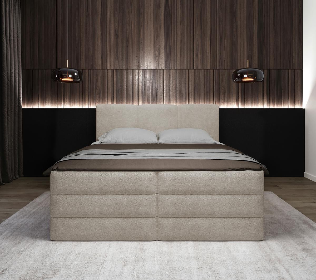 Boxspringbett mit Topper + Bettkasten 160x200 cm Castel - Creme/Schwarz, MODERN, Holz/Holzwerkstoff (160/200cm) - MID.YOU
