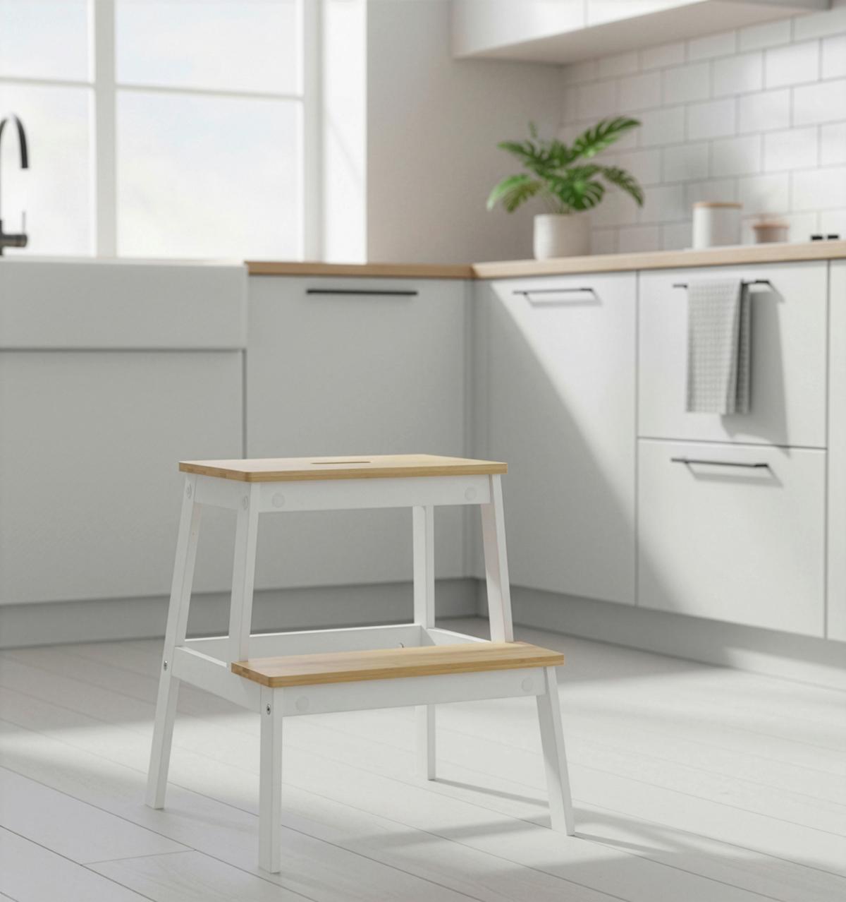 TABURET BERNI - bílá/přírodní barvy, Moderní, dřevo (43/47/43cm) - Mömax